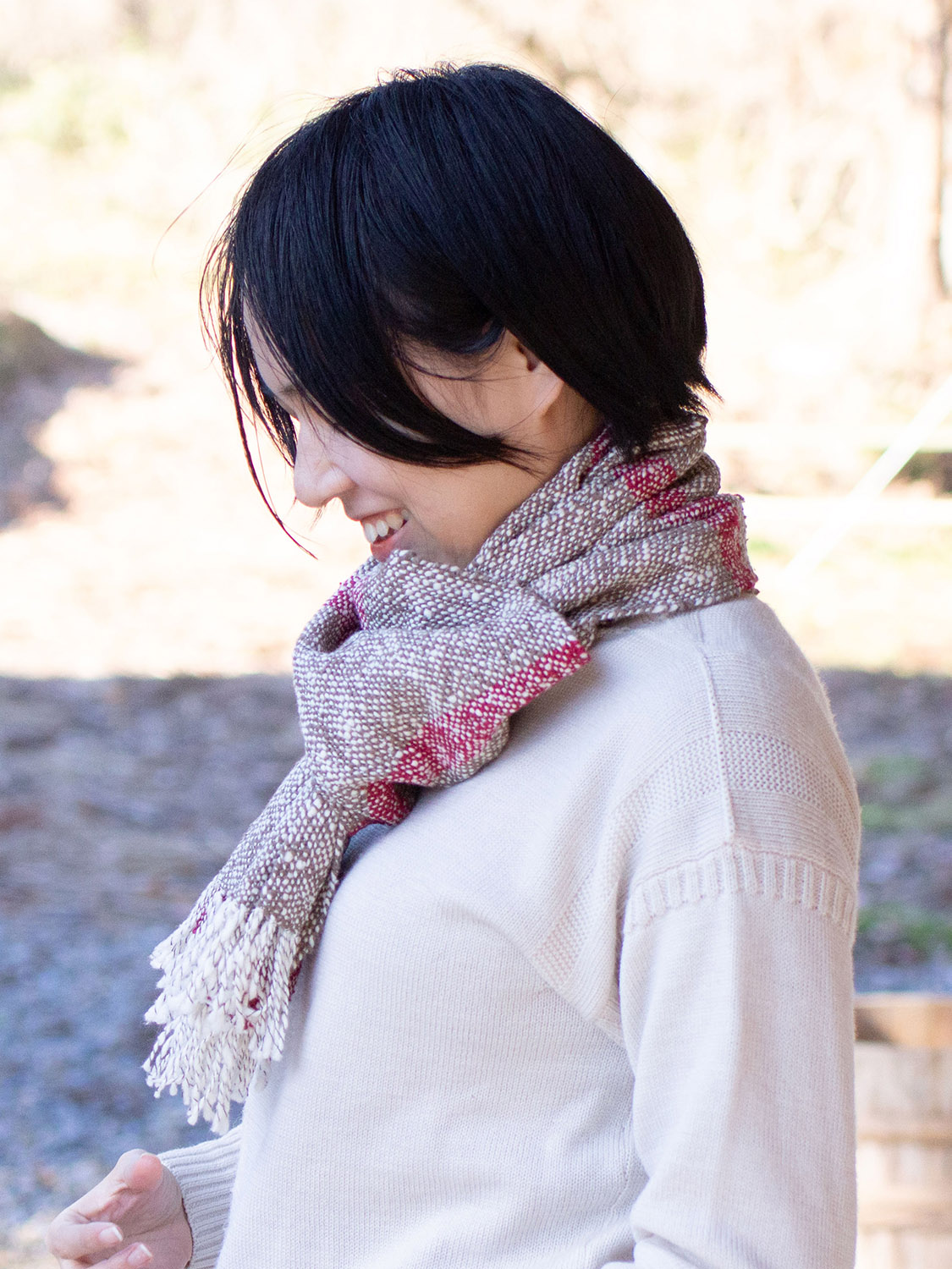 鄙子さんのガラ紡マフラー 坂口鄙子（さかぐちひなこ）