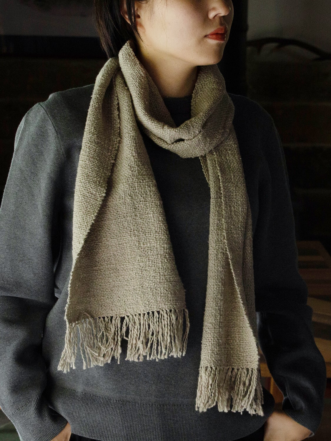 鄙子さんのガラ紡マフラー 坂口鄙子（さかぐちひなこ）