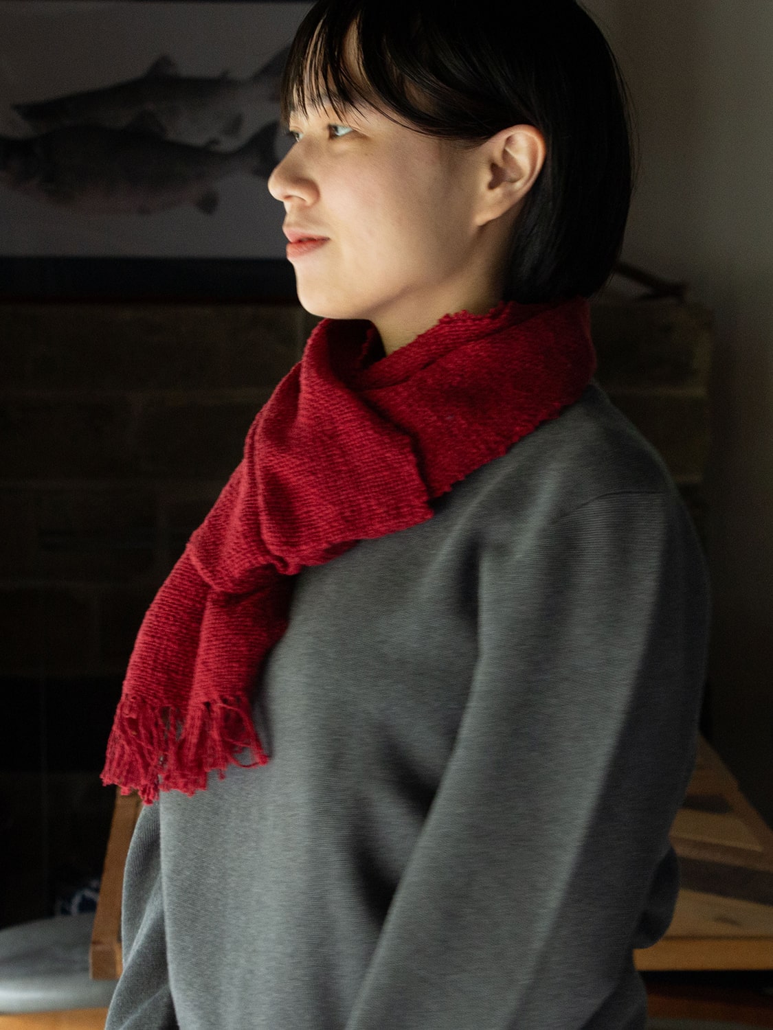 鄙子さんのガラ紡マフラー 坂口鄙子（さかぐちひなこ）