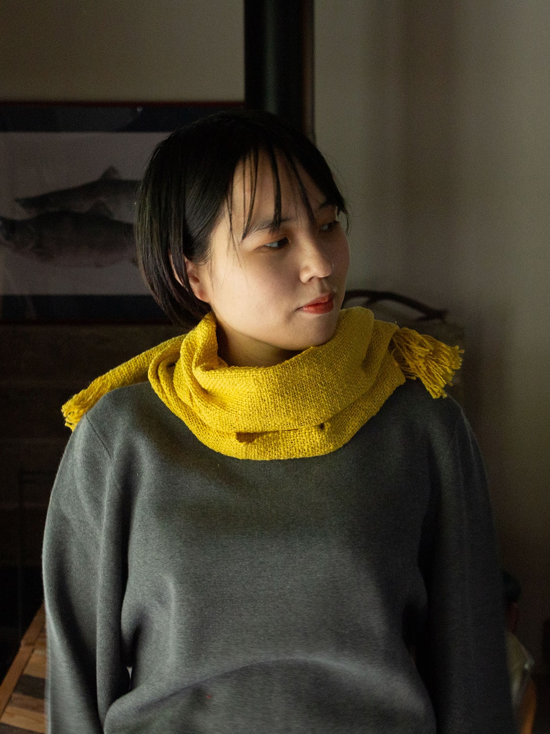 鄙子さんのガラ紡マフラー 坂口鄙子（さかぐちひなこ）