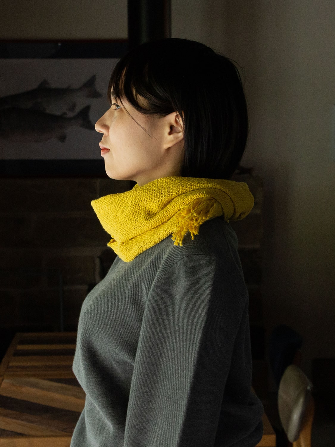 鄙子さんのガラ紡マフラー 坂口鄙子（さかぐちひなこ）