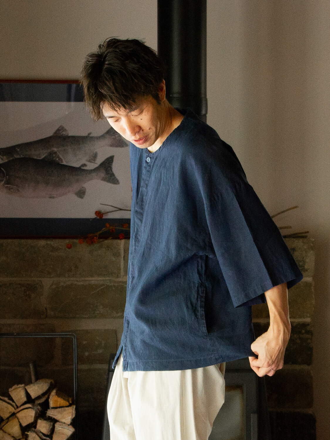 縁日　ダボシャツ　DABO SHIRT indigo 麻 