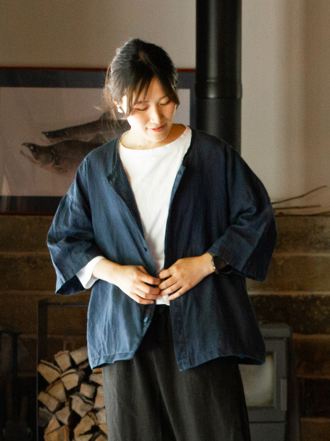 縁日　ダボシャツ　DABO SHIRT indigo 麻 
