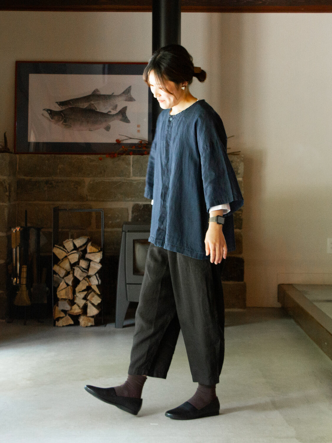 縁日　ダボシャツ　DABO SHIRT indigo 麻 
