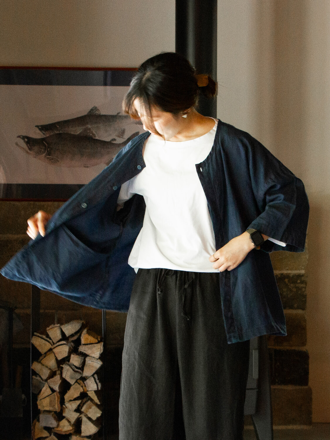 縁日　ダボシャツ　DABO SHIRT indigo 麻 