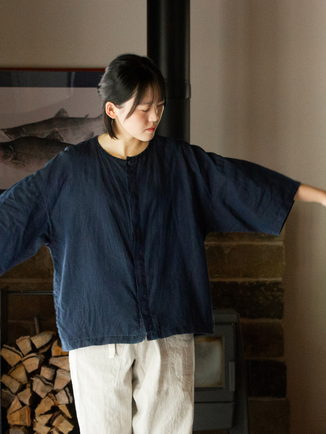 縁日　ダボシャツ　DABO SHIRT indigo 麻 
