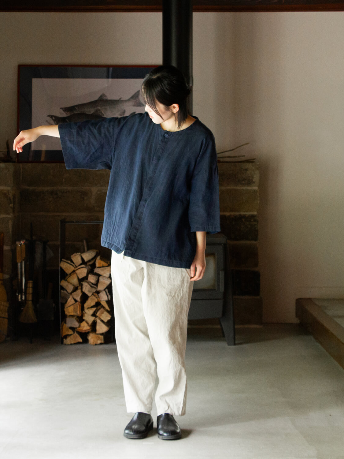 縁日　ダボシャツ　DABO SHIRT indigo 麻 