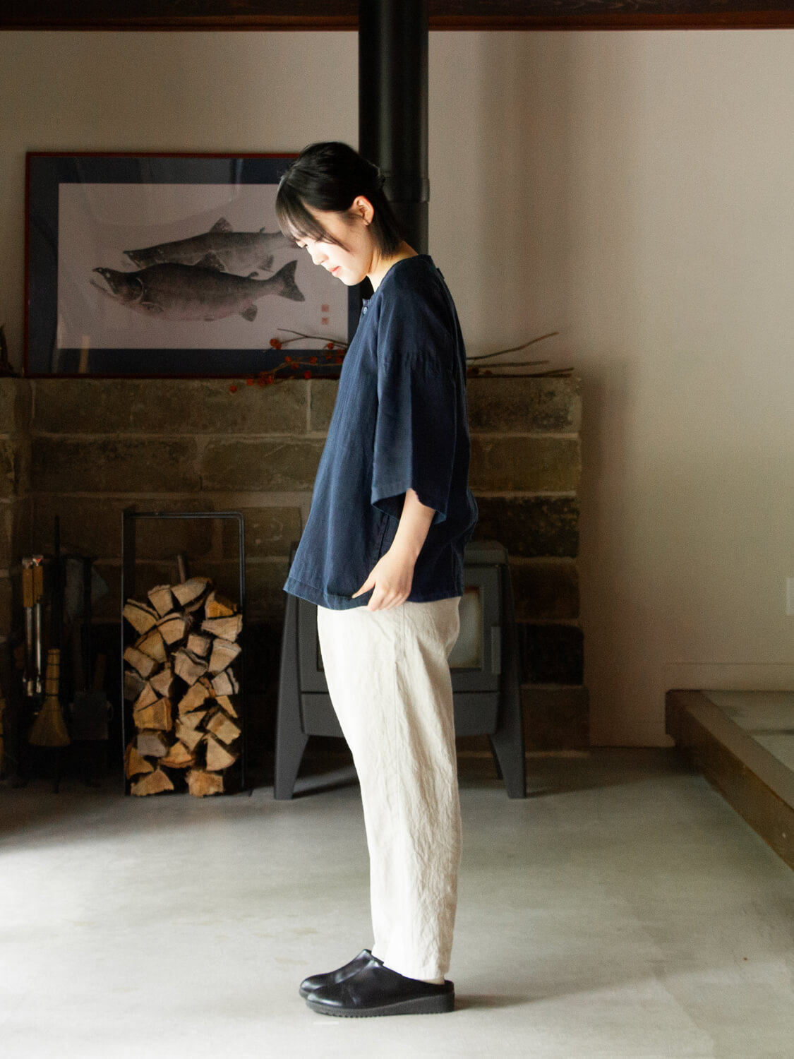縁日　ダボシャツ　DABO SHIRT indigo 麻 