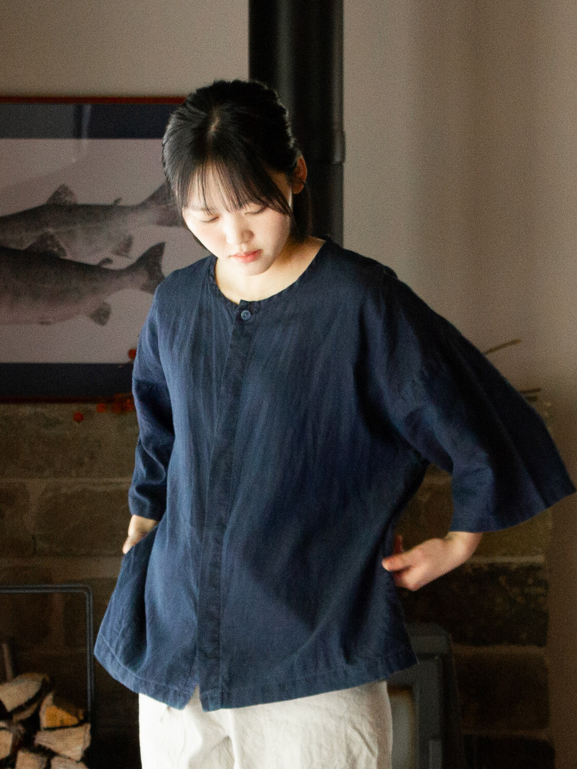 縁日　ダボシャツ　DABO SHIRT indigo 麻 