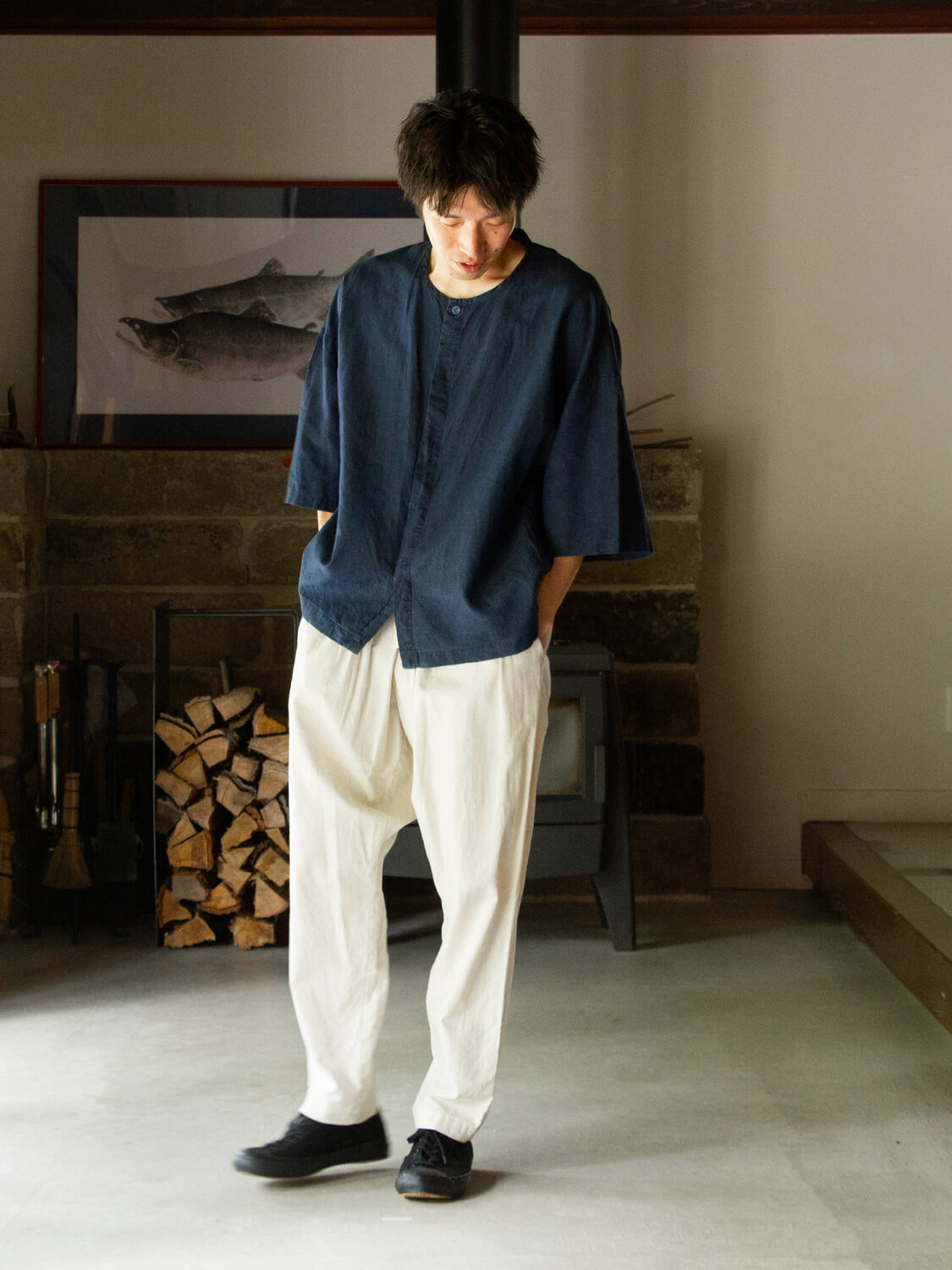 縁日　ダボシャツ　DABO SHIRT indigo 麻 