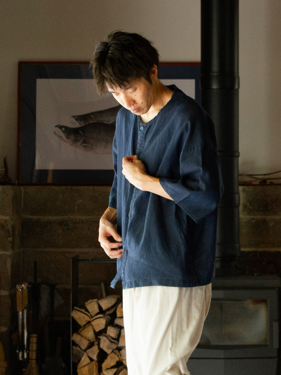 縁日　ダボシャツ　DABO SHIRT indigo 麻 