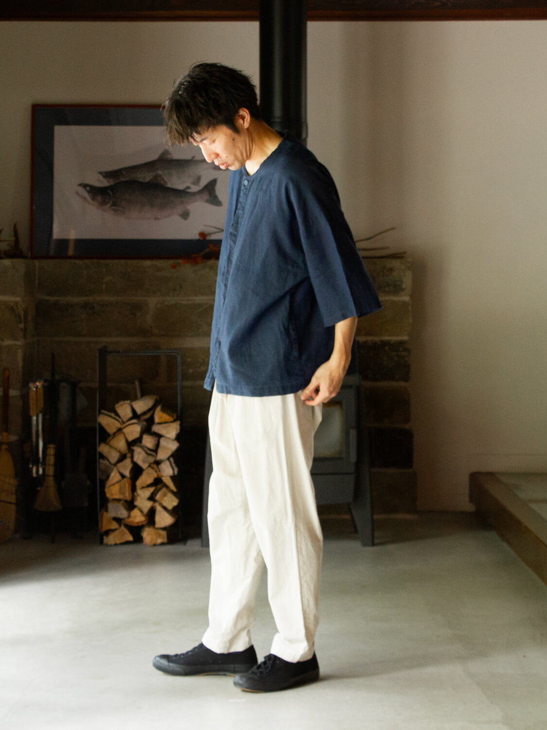 縁日　ダボシャツ　DABO SHIRT indigo 麻 