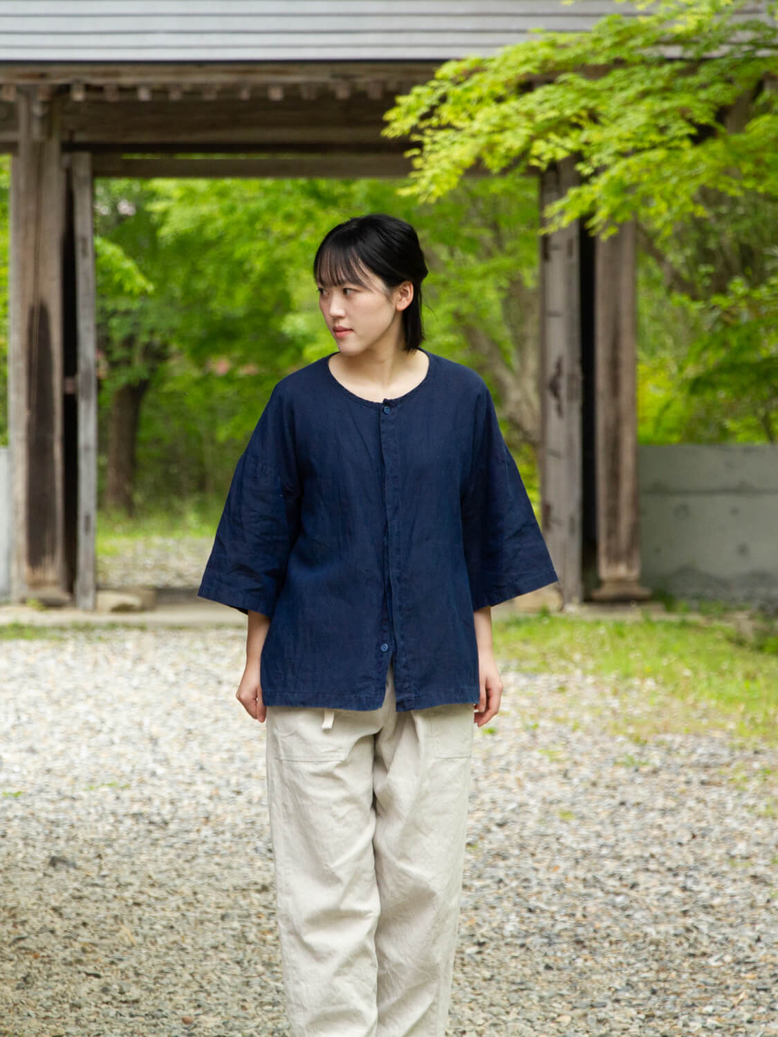 縁日　ダボシャツ　DABO SHIRT indigo 麻 