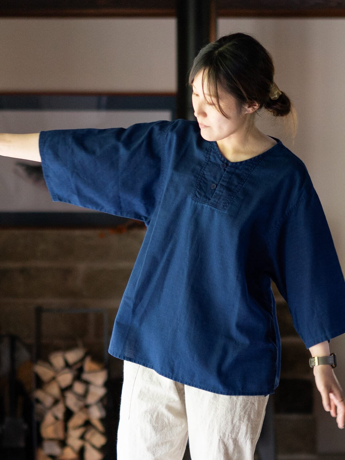縁日 Indigo nanakooriSHIRT(インディゴ斜子織シャツ)