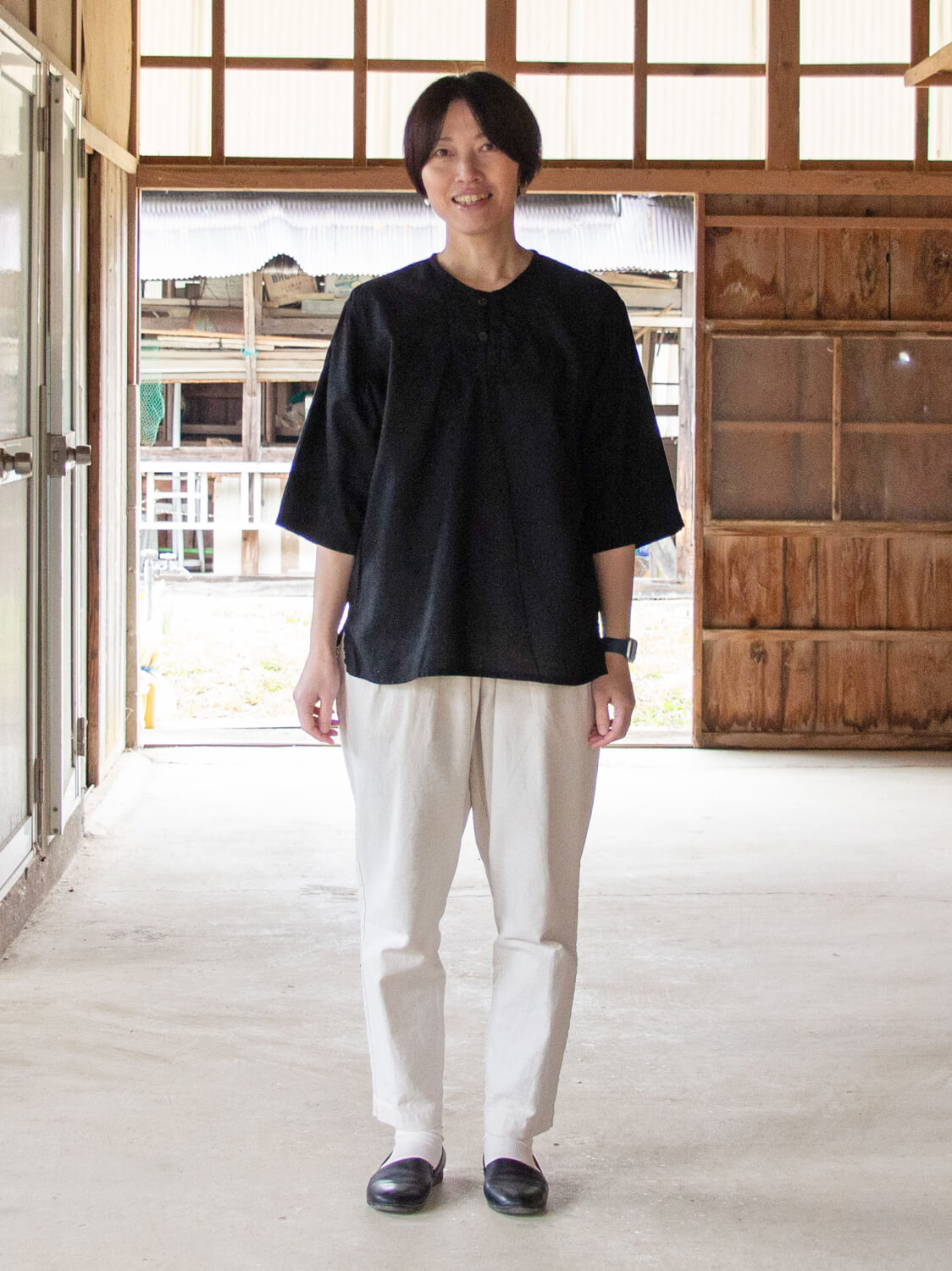 ちぃ子 インディゴ斜子織シャツ(Indigo nanakooriSHIRT)