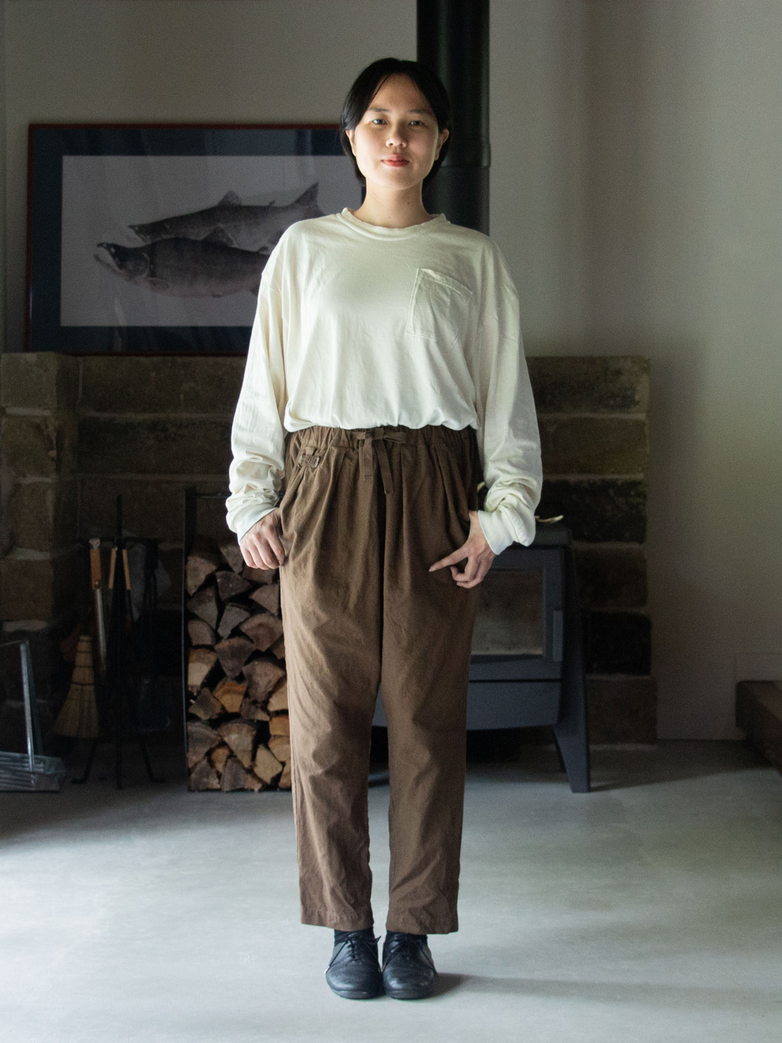 リネンのもんぺ　柿渋色 リネンのもんぺ 柿渋色