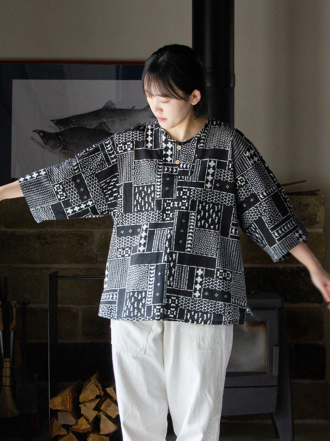 手ぬぐいシャツ よつめ染布舎 縁日 民布