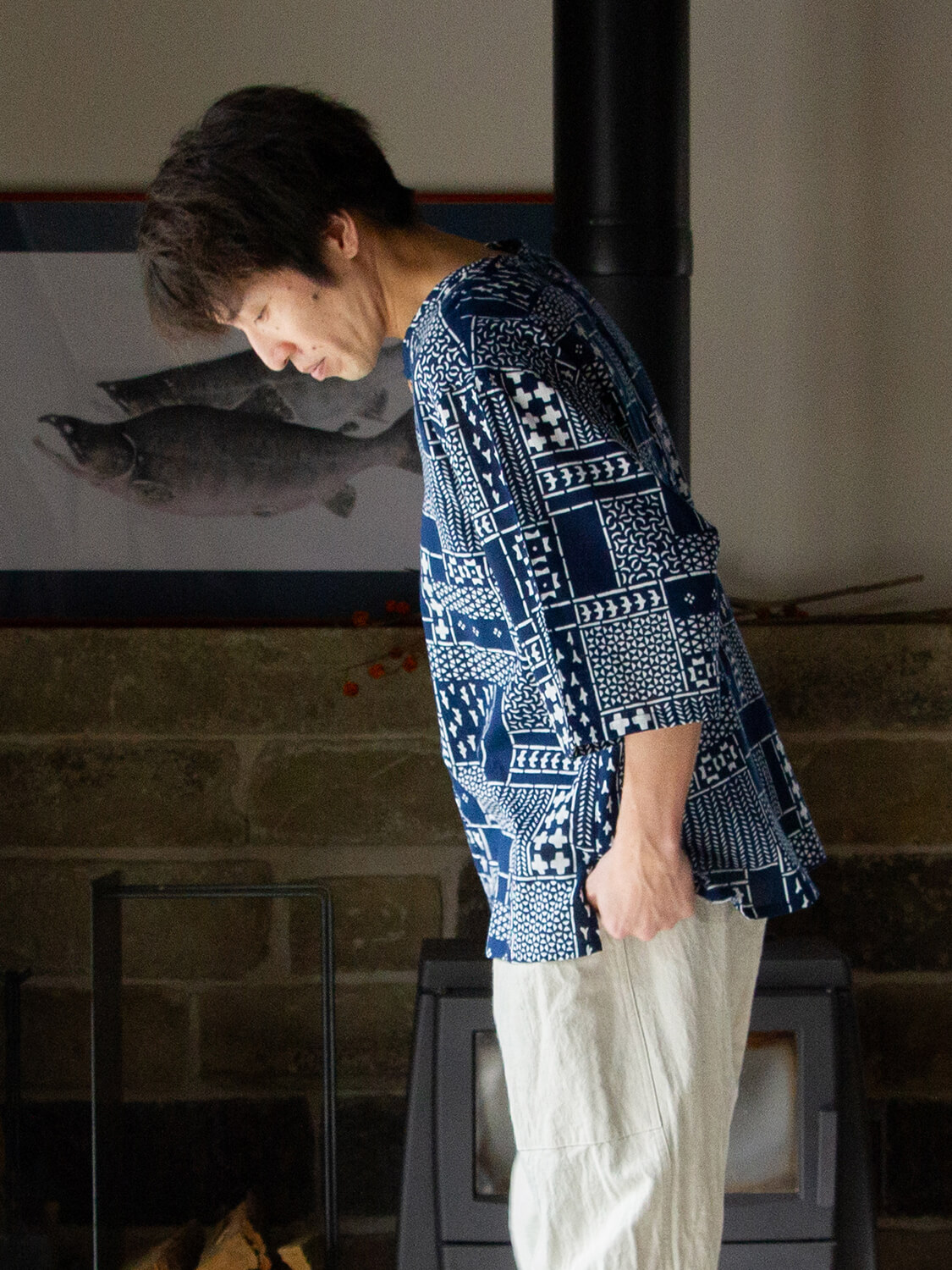 手ぬぐいシャツ よつめ染布舎 縁日 民布