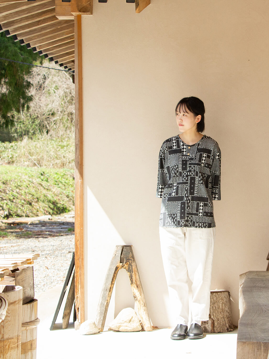 手ぬぐいシャツ よつめ染布舎 縁日 民布