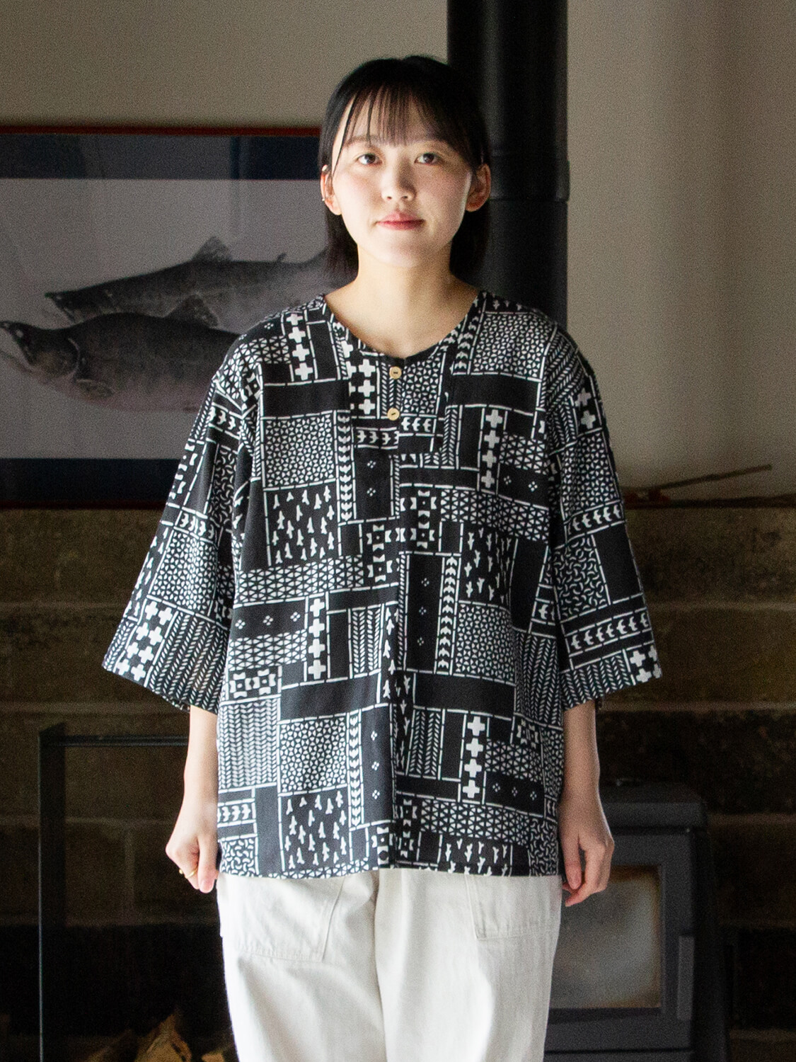 手ぬぐいシャツ よつめ染布舎 縁日 民布