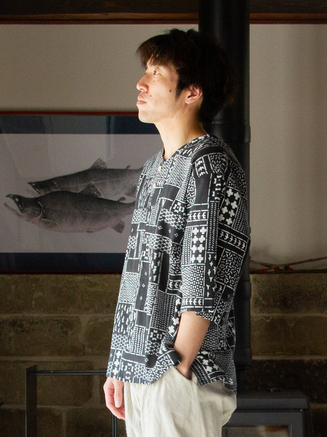 手ぬぐいシャツ よつめ染布舎 縁日 民布