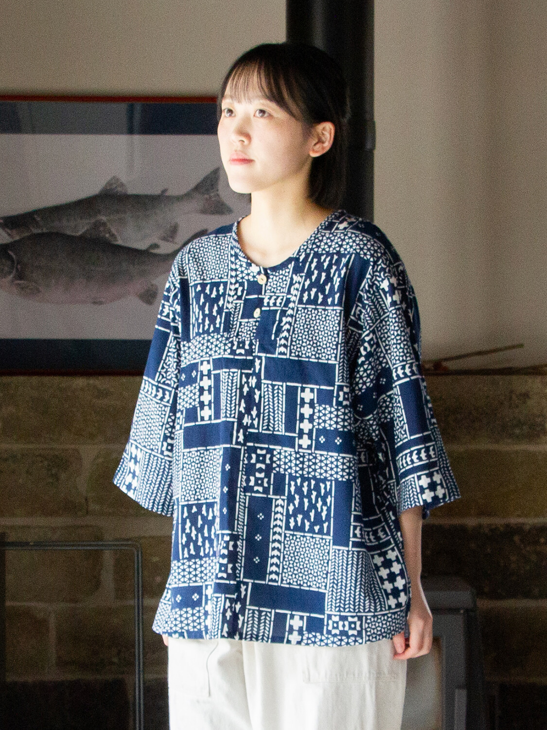 手ぬぐいシャツ よつめ染布舎 縁日 民布