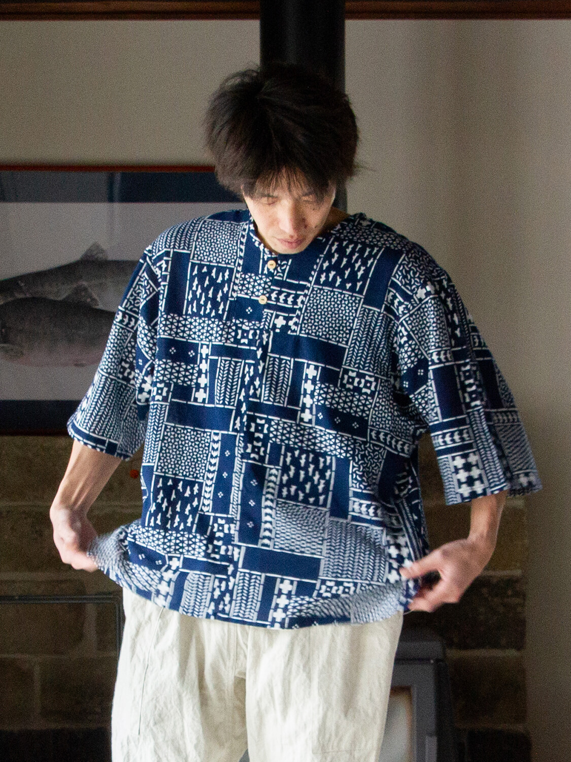 手ぬぐいシャツ よつめ染布舎 縁日 民布