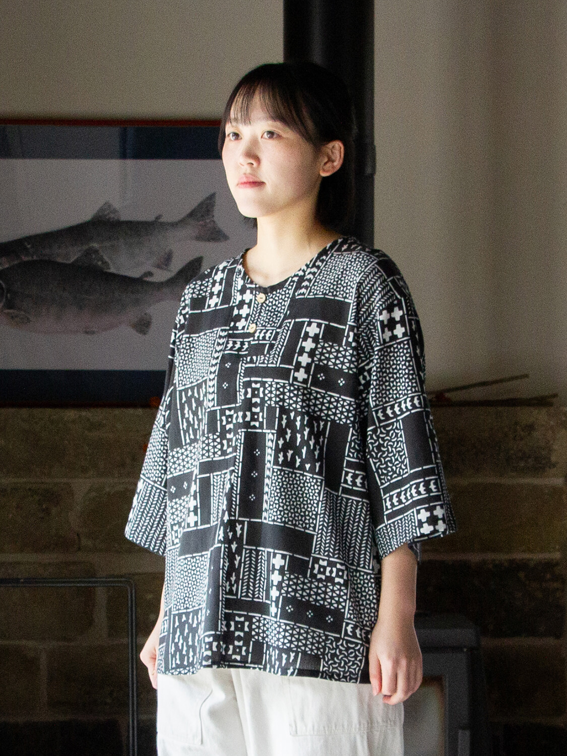 手ぬぐいシャツ よつめ染布舎 縁日 民布