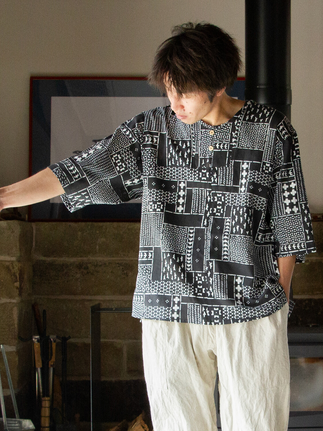 手ぬぐいシャツ よつめ染布舎 縁日 民布