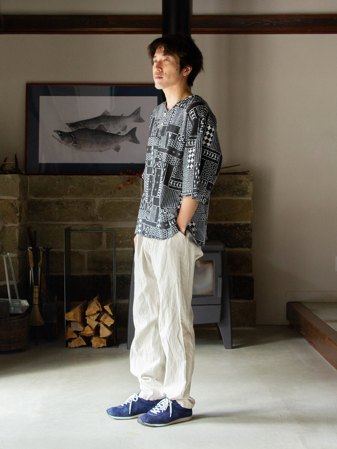 手ぬぐいシャツ よつめ染布舎 縁日 民布