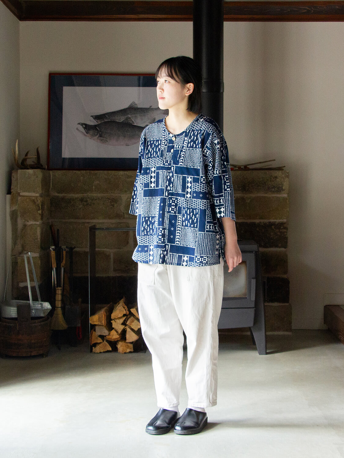 手ぬぐいシャツ よつめ染布舎 縁日 民布