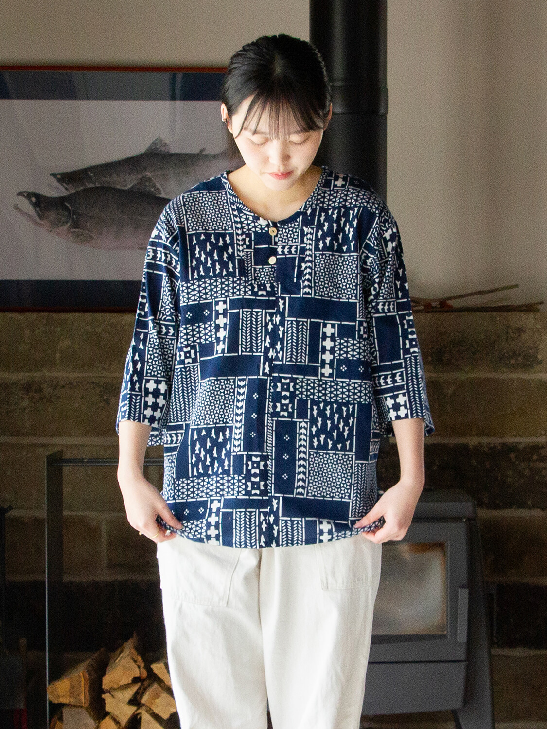 手ぬぐいシャツ よつめ染布舎 縁日 民布