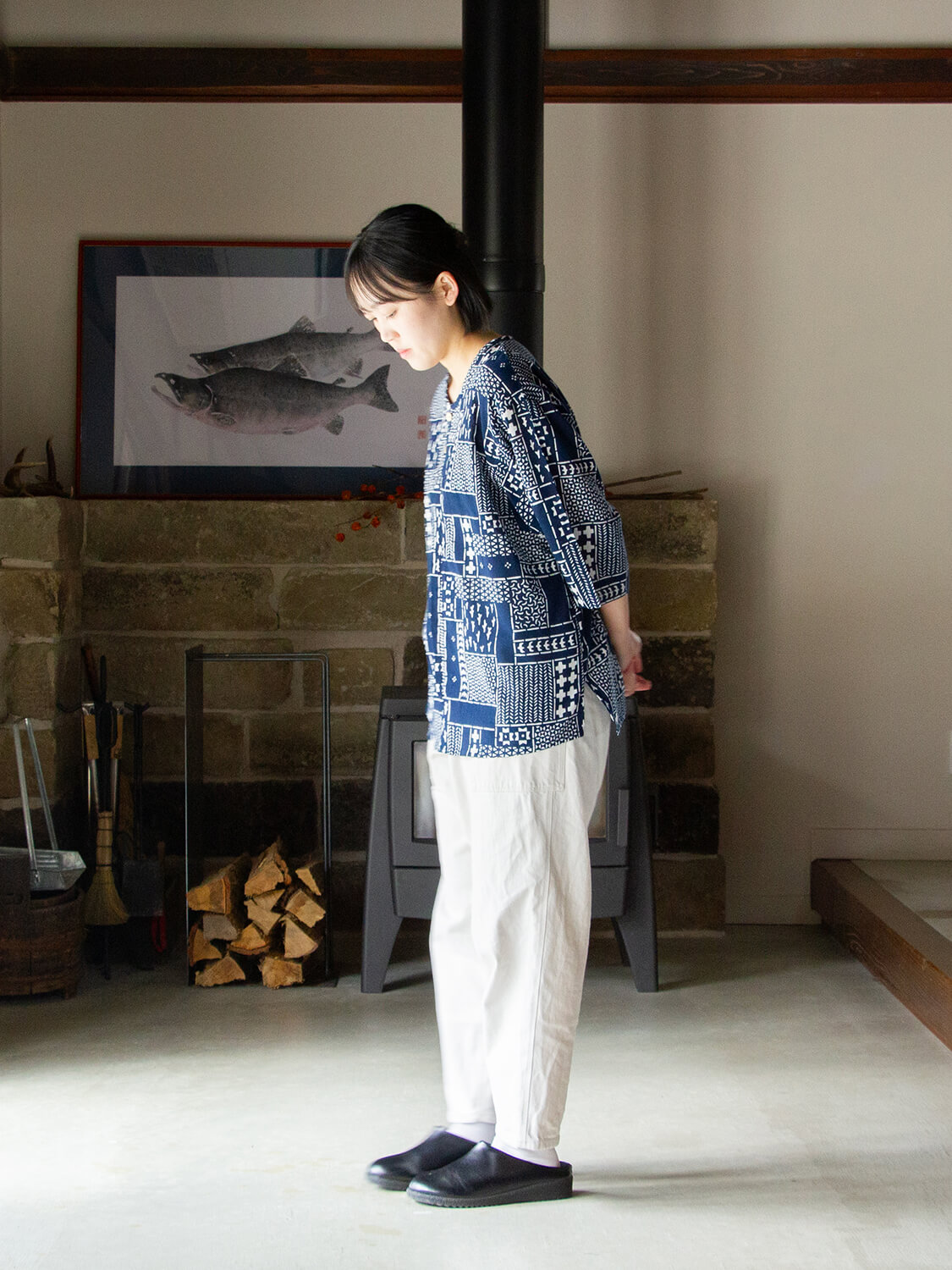 手ぬぐいシャツ よつめ染布舎 縁日 民布