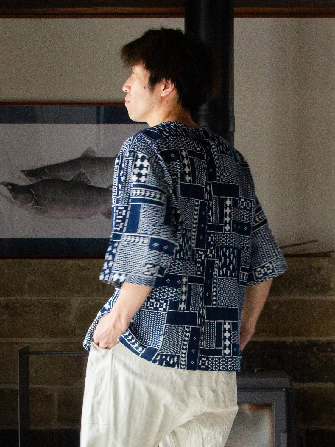 手ぬぐいシャツ よつめ染布舎 縁日 民布