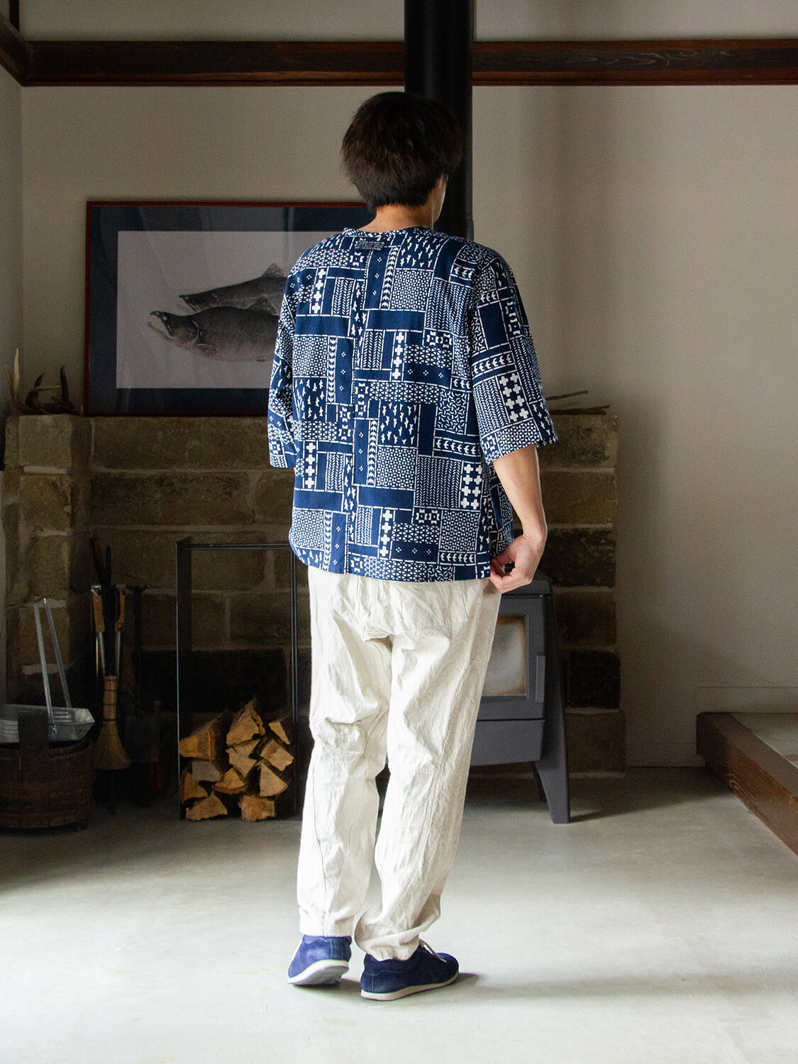 手ぬぐいシャツ よつめ染布舎 縁日 民布