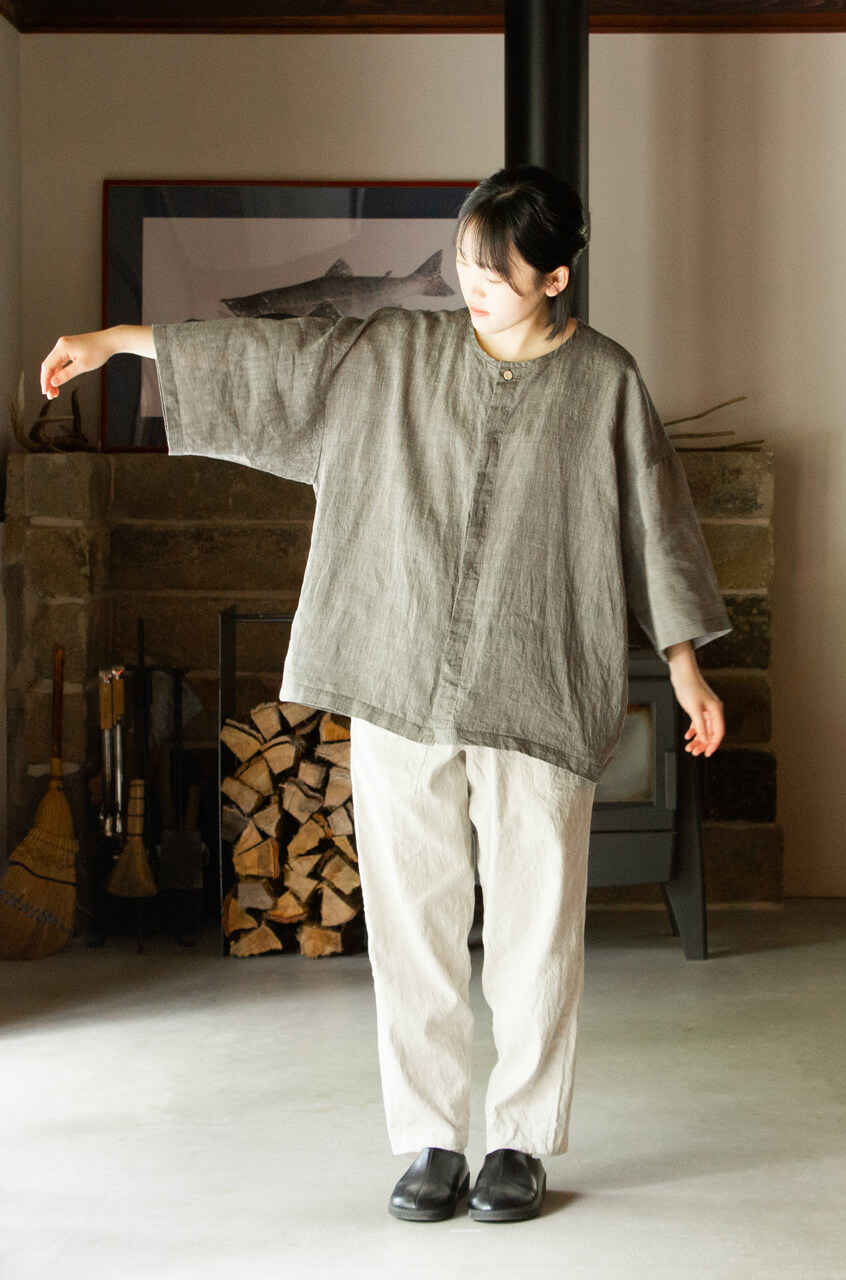 縁日　漆染め ダボシャツ　DABO SHIRT 麻 着用イメージ