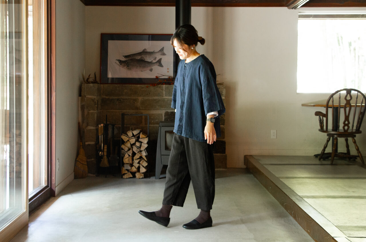 縁日　漆染め ダボシャツ　DABO SHIRT indigo 麻 着用イメージ