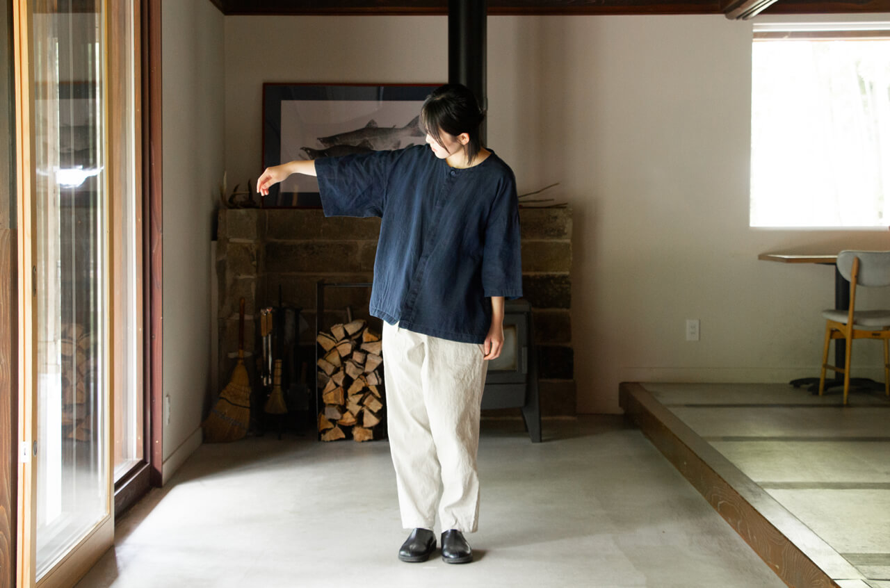 縁日　漆染め ダボシャツ　DABO SHIRT indigo 麻 着用イメージ