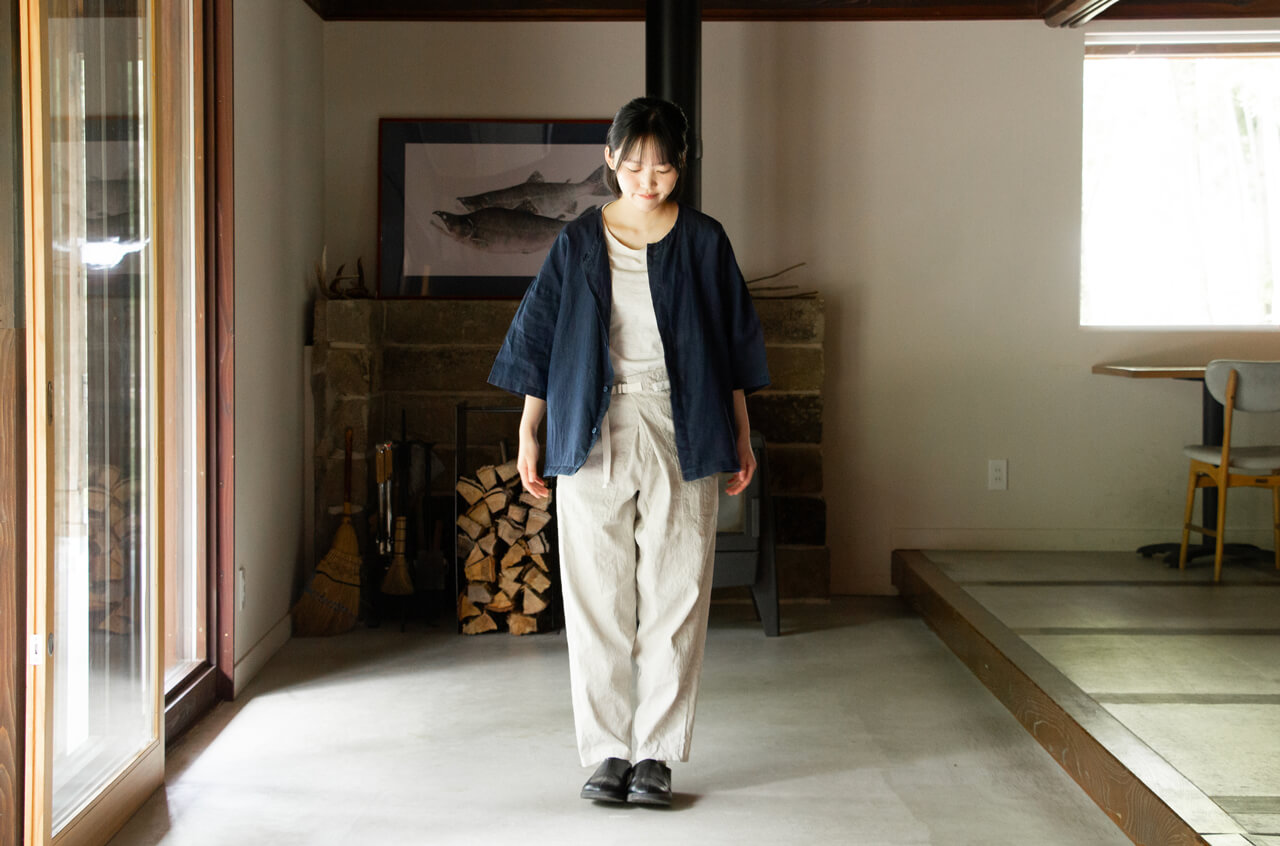 縁日　漆染め ダボシャツ　DABO SHIRT indigo 麻 着用イメージ