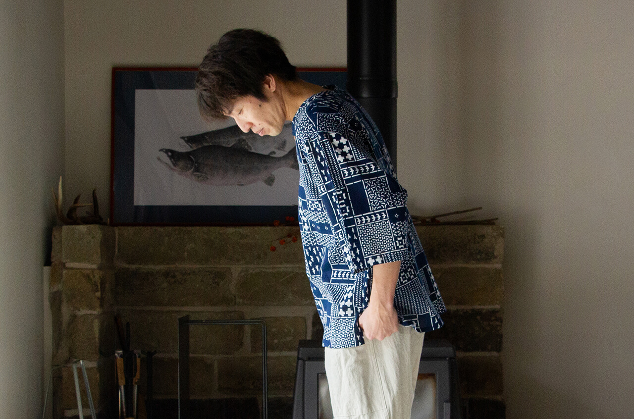 手ぬぐいシャツ よつめ染布舎 縁日 民布