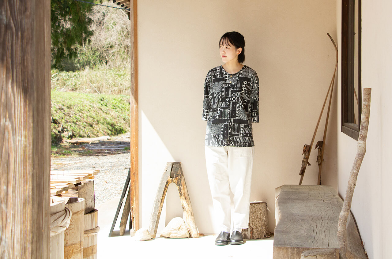 手ぬぐいシャツ よつめ染布舎 縁日 民布